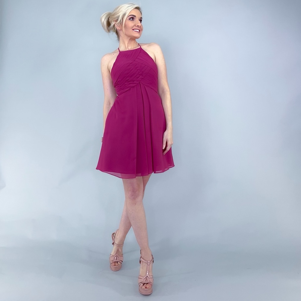 Azazie Halter Cocktail Bridesmaid Dress - Picture 11 of 14